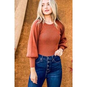 And The Why Puff Sleeve Ribbed Knit Bodysuit